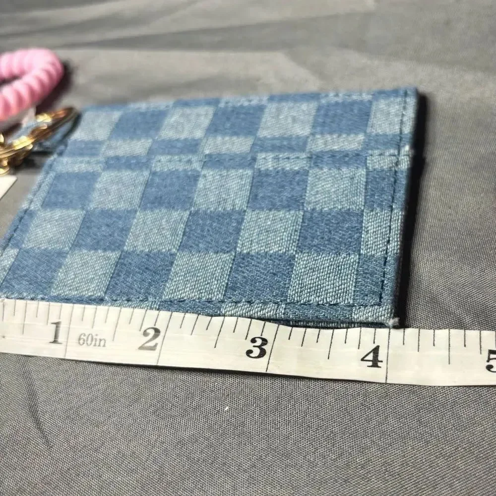 New Blue Checkered Card Holder Wristlet Keychain
